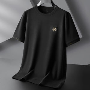 Mens plus Size Short Sleeve Sweatshirt Spring Autumn Loose Fit round Neck Half Sleeve T-Shirt Fashion Urban Style Printed Composite Fabric