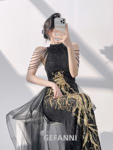 High-end Black Off-shoulder Evening Gown