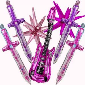 Bộ 7 Bóng Bay Kpop - Trang Trí Tiệc Màu Hồng & Tím Theo Chủ Đề Âm Nhạc Cho Buổi Hòa Nhạc Sinh Nhật Lễ Kỷ Niệm K Pop Giấy Nhôm