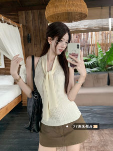 เสื้อกั๊กสายเดี่ยวเปิดหลังสำหรับผู้หญิง ฤดูใบไม้ร่วง 2025 เสื้อแขนกุดคอวีสุดหรูหรา ทรงเข้ารูป ผ้าผสมโพลีเอสเตอร์