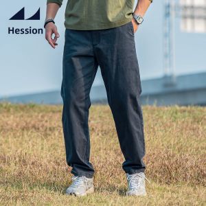 HESSION | Navy Cotton Elastic Waist Pants for Men