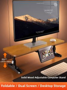Xuenair Solid Wood Monitor Stand Adjustable Laptop Screen Holder Office Desk Multi-Function Storage Base for Desktop Computers