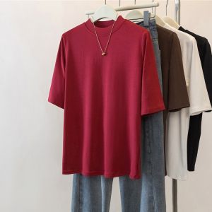 Fashionable Half-High Collar Short Sleeve T-Shirt for Women Summer Large Size Weighty MM Stylish All-Match Slimming Solid Color Top