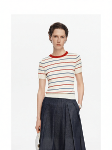 Color Block Striped Knitwear 2026 New Summer Short Sleeve