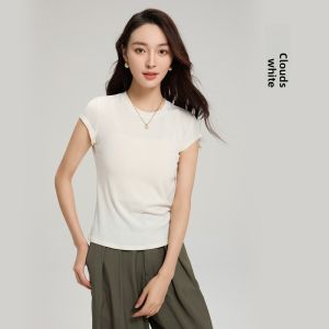 miiow | Slim Fit Short Sleeve Round Neck T-Shirt Womens Summer Thin Wool Lyocell Casual Versatile Base Shirt MiiOW Cat Person