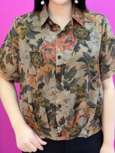 Áo Sơ Mi Thời Trang Mùa Hè Cho Phụ Nữ Lớn Tuổi in Họa Tiết Tay Ngắn Dáng Rộng Thoải Mái Chất Liệu Polyester Thường Ngày