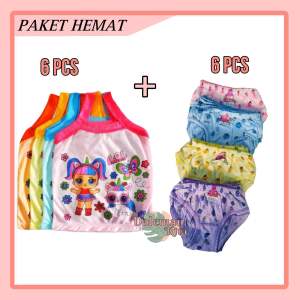 PAKET set daleman anak CD dan kaos dalam 6pcs singlet LOL dan 6pcs Cd polkadot | set daleman anak perempuan