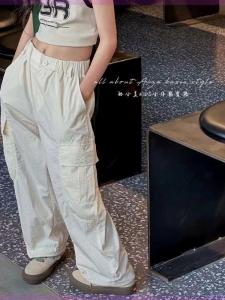 Girls Thin Quick Dry Casual Sports Pants Childrens Workwear Trousers Summer Fashionable Korean Style Long Cotton Elastic Waistband