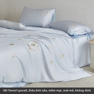 shui yang | Bộ Chăn Ga Gối Tencel Thêu Pháp Sang Trọng Cảm Giác Mát Lạnh
