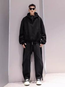 YEBO | Plus Size 300 lbs Sportswear Set Autumn Winter Hooded Sweatshirt and Pants 2 Pieces
