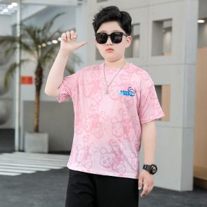 Boys plus Size Ice Silk Quick Dry Short Sleeve T-Shirt Basketball Sport Absorbent Summer Childrens Clothing Top
