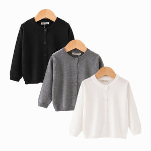 Autumn Winter Sweaters for Children Solid Cardigans Boys Girls White Black Grey Jacket Kids 2-9 Years Cotton Coats Baby Clothing
