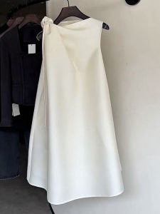 Elegant White Sleeveless Vest Dress Loose Fit Summer New Arrival 2025 High-End Goddess Style Commute Simple Polyester Blend