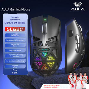 AULA | Aula SC620 Gaming Mouse Wireless Hollow-out PAW3311 Tri-mode Bluetooth Adjustable DPI Mouse for Desktop Laptop