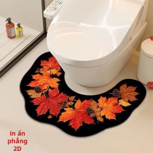 VIKAMA Sóng Ren In Hoa Hình Chữ U Thảm Trải Sàn Thấm Hút Nước Chống Trơn Trượt Phòng Tắm Nhà Vệ Sinh Thảm Vintage Trang Trí Có Thể Giặt Bằng Máy