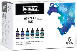 Liquitex Professional Acrylic Ink 6 Colors x 30ml Aqua Essential Iridescent Color Set Super-Fine Artist Pigments for Watercolor