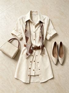 Elegant Waist-Defining Linen Dress