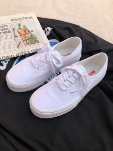 All White Low Cut Canvas Shoes Womens Casual Footwear Spring 2025 Hong Kong Style Versatile Slip-On round Toe Rubber Sole