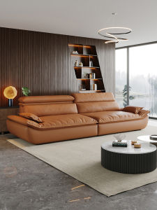 Minimalist Italian Design Cat Scratch-Resistant Fabric Adjustable Headrest Deep Seating Straight Sofa