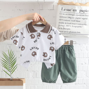 Boys Summer Outfit Set Thin Two-Piece Suit Childrens Clothing Cotton Polyester Blend Comfortable Breathable Fashionable Kids