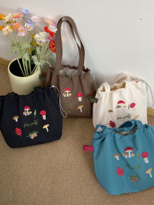 Thickened Lining Japanese Style Forest System Embroidered Heavy Duty Tote Bag Single Shoulder Drawstring Bag for Students Commuting