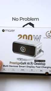 Mazer Prestige GAN Ai 200W Desktop Charger Smart Display Fast Charging 5-Port Retractable C-Cable
