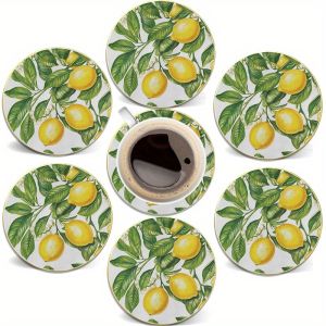 Lemon Theme Wooden Coaster 2D  Fresh Natural Desktop Protection Heat Insulation Anti-Slip for Coffee Shop Office Bar Home Decor