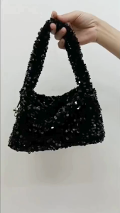 Y2Y premium party sequin simple party hand bag tas pesta wanita model korea model sequin hitam kilap