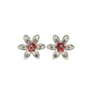 Annchi Red Flower Stud Earrings Anting Tusuk Bunga Metalik Merah Imlek CNY Sangjit