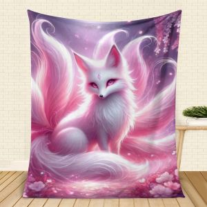 VIKAMA Nine Tailed Fox Illusion Color Carpet Flannel Starry Sky Anime Theme Bedroom Carpet Game Room Sofa Carpet
