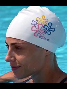 Printed Silicone Swimming Cap for Women Men Waterproof Patterned Swim Cap Professional Elastic Pool Hat for Long Hair Protection