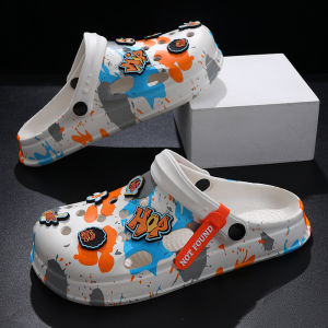 Mens Summer Trendy Holey Shoes Breathable Slip-On Sandals Comfortable Anti-Slip Outdoor Wearable Flat Heel EVA Slippers