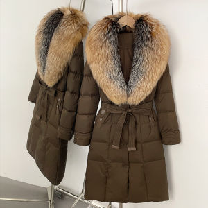 Áo Khoác Phao Nữ Cổ Lông Cáo Thật Lông Vũ Trắng Giữ Ấm Chống Thấm Nước Mùa Thu Đông Dày Dặn Phong Cách Đường Phố Áo Khoác Ngoài Nữ