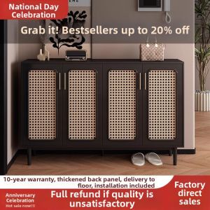 DANBIYIN | Wicker Wall-Mounted Entryway Black Large Capacity Shoe Cabinet