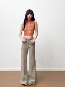 Quần Jean Nữ Ống Loe Màu Xám Nhạt Phong Cách Retro Y2K Cạp Cao Ôm Dáng Chất Liệu Denim Kiểu Dáng Thoải Mái Phong Cách Đường Phố Mùa Thu Sớm