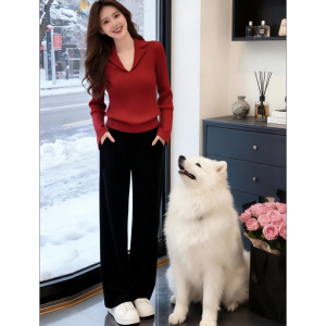 HUOLISI | Slim Fit High-end Base Layer V-Neck Long Sleeve Knitted Sweater Red