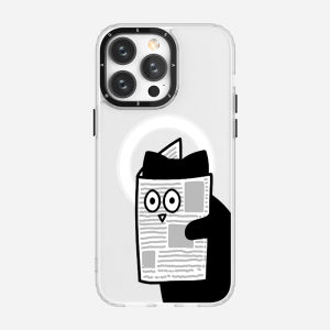 Smart Card? Slave MagSafe Magnetic Apple 11 Phone Case Funny Iphone15 Protective Case New Arrival 14plus Cartoon 13promax Stylish Creative 12pro Suitable for Reading Newspapers Black Cat Por
