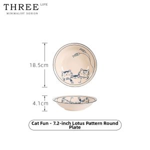 THREE LIFE | Aesthetic Small Ceramic Bowl Home Use One Person Underglaze Colored