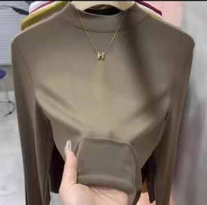Fleece-lined Thickened Olympic Fleece Work Clothing Half Turtleneck Bottoming Shirt Thread Fitted Slim Looking All-Matching Warm Inner Wear Blouse Women