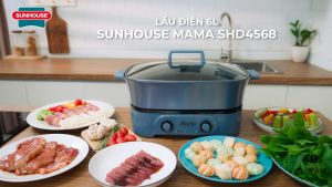 Lẩu Điện Hai Ngăn 6L Chính Hãng Sunhouse SHD4568 Công Suất Cao Lên Đến 2200W Chống Dính Men Sứ Ceramic
