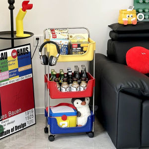 Dopamine Boost Mobile Rack Stand Living Room Floor-Mounted Mobile Snacks Miscellaneous Multi-Layer Storage Shelf Trendy High-Aesthetic