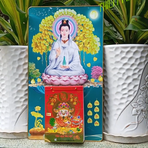 Lịch 2026 Quan Âm kích thước: 34 x 60cm bọc viền vàng kèm bloc 14.5x20.5cm (A1)