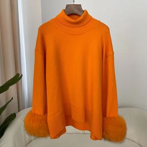 Áo Len Nữ Dáng Ôm Tay Lông Cáo Thật Thời Trang Thu Đông Kiểu Dáng Công Sở Tay Dài Chất Liệu Pha Polyester Viscose