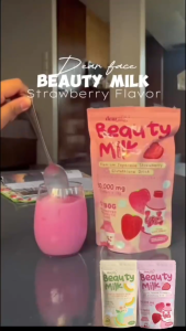 Dear Face Beauty Milk Premium Melon/Strawberry/Lychee Collagen Glutathione Drink Anti-Aging 10 Sachets Original