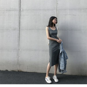 Summer New Style Womens Mid-Length Strap Dress Slimming Inner Wear Base Layer Trendy A-Line Skirt Commute Style round Neck