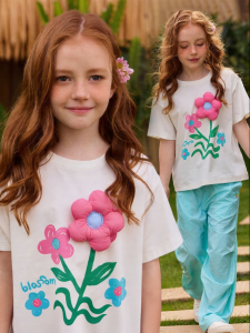PPTOWN | Summer New Design 3D Flower Girls T-Shirt Short Sleeve T-Shirt