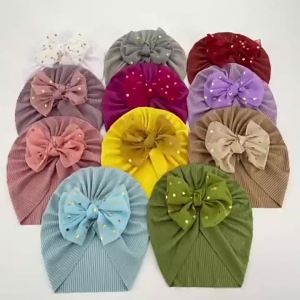 JeDa หมวกบีนนี่ผ้าโพกหัวประดับโบว์ หมวกเด็กแรกเกิดโบว์ใหญ่ น่ารักเกินปุยมุย baby hat