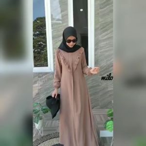 Gamis Livy Crinkle Airflow Premium Rumbai Depan | Dress Polos Wanita Muslimah M L XL