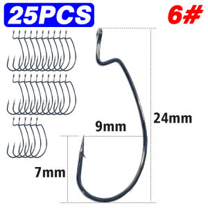LAKBAT 25PCS Wide Gap Worm Hooks High Carbon Steel Barbed Texas Rig Sharp Bass Fishing Hooks for Soft Lures Freshwater Saltwater