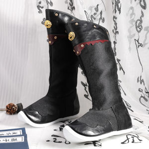 Handmade Hanfu Wedding Boots Mens Increased Height Long Boots Fashionable Retro Style High Tube Boots with Rivets for Young Men